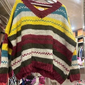 ADORA Colorful Striped V-Neck Sweater